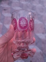 Antik Biedermeier csiszüveg fürdő pohàr domború motívumok vannak rajta. Színes,szép formájú. Videó !