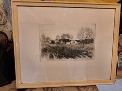 Csergezán Pál rézkarca,tanyavilág.