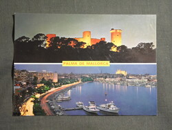 Képeslap,Spanyolország,Palma de Mallorca,Bellveri várkastély,kikötő,városi látkép,részlet,1980-