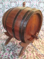 Decorative wooden barrel with tap and stand from 1977
