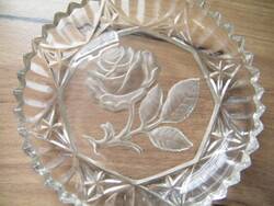 Retró cseh rózsás kristályüveg süteményestál készlet 1+6 db