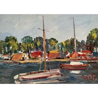 Bánfi József (1936- ) Balatonboglári camping - retró hangulatú alkotás /számlát adunk hozzá/