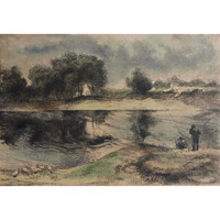 Elekfy Jenő (1895-1963) Horgász - gyönyörű színezett rézkarc /számlát adunk hozzá/