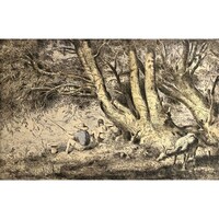 Pituk József (1906-1991) Horgászok - színezett rézkarc /számlát adunk hozzá/