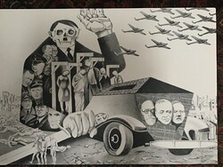 Régi CARLO SCHELLEMANN 5db poszter “Az anakronisztikus vonat, avagy a szabadság és demokrácia”