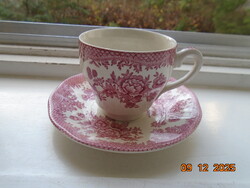 Angol pink virág mintás kavés csésze alátét tálkával Enoch Wedgwood