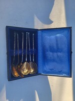 Vintage kiskanál készlet – 6 db – csavart nyél, aranyozott kanálfej, díszdoboz