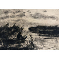 Iván Szilárd (1912-1988) Horgász a tavon - kvalitásos rézkarc /számlát adunk hozzá/