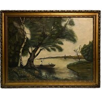 Unknown painter: fisherman on the lake, ~1930s – in antique frame, 57 x 73 cm /invoice included/