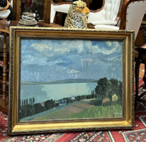 Fenyő Andor Endre (1904 - 1971) : Fenyős táj a Balatonnál c. Képcsarnokos, eredeti festménye