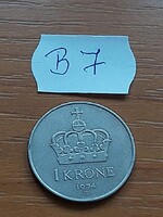 NORVÉGIA 1 KORONA 1974 Réz-nikkel, V. Olaf B7