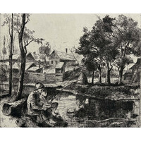 Szűcs János (1917-1995) Horgászok - művészien elkészített rézkarc /számlát adunk hozzá/