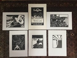 Régi KLAUS RAASCH mappa 10db. eredeti linómetszet egyenként aláírva