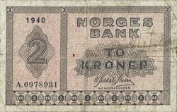2 kroner korona 1940 Norvégia