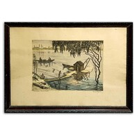 Conrád Gyula (1877-1959) Budafoki halászkunyhó - üvegezett keretben /számlát adunk hozzá/