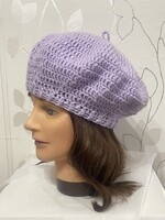 Horgolt női barett sapka Levendula