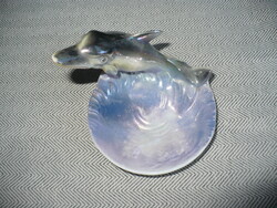 Lüsztermázas porcelán, delfines gyűrű tartó tálka