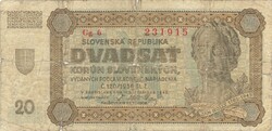 20 korun korona 1942 Szlovákia 1.