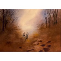 Ismeretlen festő: Vadászaton – különleges színvilágú akvarell munka /számlát adunk hozzá/