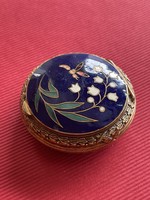 Antik tűzzománc réz szelence, gyógyszeres gyönyörű ritka darab