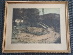 Konecsni György (1908-1970): "Magányos ház" - színes rézkarc