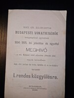 1896, meghívó a MÁV kalauzok betegsegélyező egylete gyűlésére