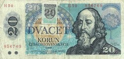 20 korun korona 1988-1993 szlovák bélyeggel Szlovákia