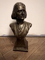 Franz Liszt bronz mellszobor – Németországban készült export darab, kb. 1910–1950