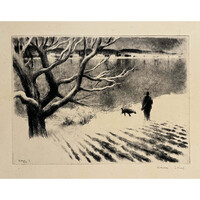 Kórusz József (1927-2010) Vadászaton, 1965 - művészi téli életkép /számlát adunk hozzá/