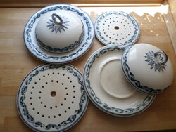 6 db-os antik angol Wedgwood "Ribbonette" fajansz csepegtető szűrő tál búra