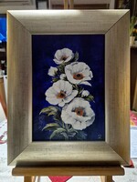 Czinóber - Flowers ( 21 x 30, olaj , mesés, új, széles keretben )