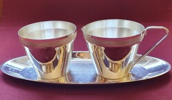 Ezüst színű tál tálka cukortartó kiöntő kínáló kávés kellék tálca