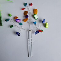 Színes lapos gyöngyös menyasszonyi hajtű, drótos hajdísz