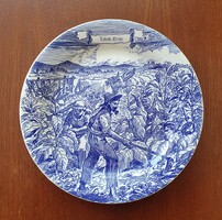 Ironstone Tableware angol jelenetes kék porcelán tányér dohányföld
