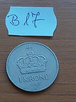NORVÉGIA 1 KORONA 1982 Réz-nikkel, V.Olav király   B17