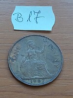ANGOL ANGLIA 1 PENNY 1967 Bronz, II. Erzsébet királynő  B17