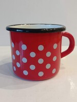 Retro Piros - fehér pöttyös zománcos bögre
