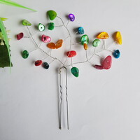 Színes lapos gyöngyös menyasszonyi hajtű, drótos hajdísz