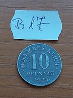 NÉMET BIRODALOM DEUTSCHES REICH 10 PFENNIG 1921 Cink, II. Vilmos   B17