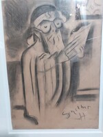 Scheiber Hugó jelzéssel rabbi portré, szén,  40 x 30 cm, 1447