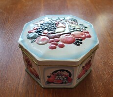 Régi vintage angol dombornyomott fémdoboz pléh tároló doboz