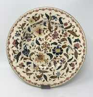 Antik Zsolnay jelzett kézzel festett kerámia dísztányér perzsa mintával, arany széllel 25cm RZ
