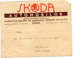 Boríték: SKODA. Markovics Szilárd, Szeged.
