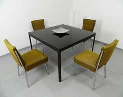 Bauhaus / modern stílusú étkező vagy tárgyaló garnitúra ( 1 db üveg asztal + 4 db krómvázas szék )
