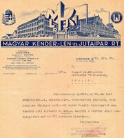 Levél: Magyar Kender, - Len - és Jutaipar Rt. 1945 Újszeged.