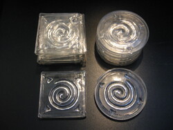 Retro kézműves üveg poháralátét készletek 2x6 db