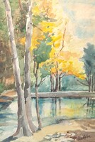 AKCIÓ! CSAK 9 EZER FT: Pattantyus Sári: Vízparti táj - akvarell 1980-ból - Loy Sári, Loy Sára