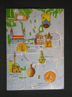 Képeslap,térképes,Pécs,állatkert,székesegyház,dzsámi,sírkápolna,zsolnay kút, 1970-