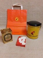 RÉGI JULIUS MEINL LEMEZ KÁVÉS DOBOZ TEÁS DOBOZ PAPÍR SZATYOR ÉS EGY PAKLI KÁRTYA