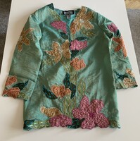 Álomszép INDIGO MOON designer türkizzöld arany aranyszállal átszőtt rátétes dús h